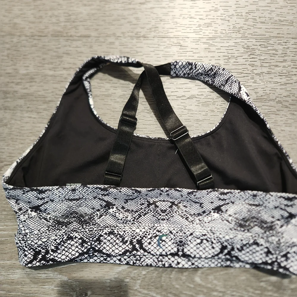 ZYIA Active Snake Print Sports Bra Black White Size Large